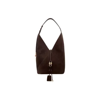 FERRAGAMO Suede Calfskin Hobo Bag Shoulder Bag Women's Dark Brown