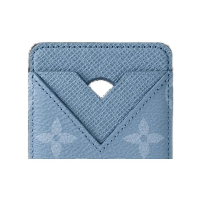LOUIS VUITTON Monogram Canvas With Taiga Cow Leather Card Holder Men's Blue-4