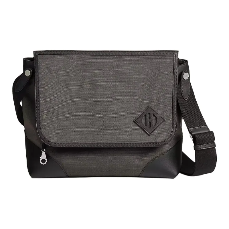 HERMES Allback Bivouac Canvas And Swift Calfskin Canvas Bag Messenger Bag Shoulder Bag Crossbody Bag Men's Black-0