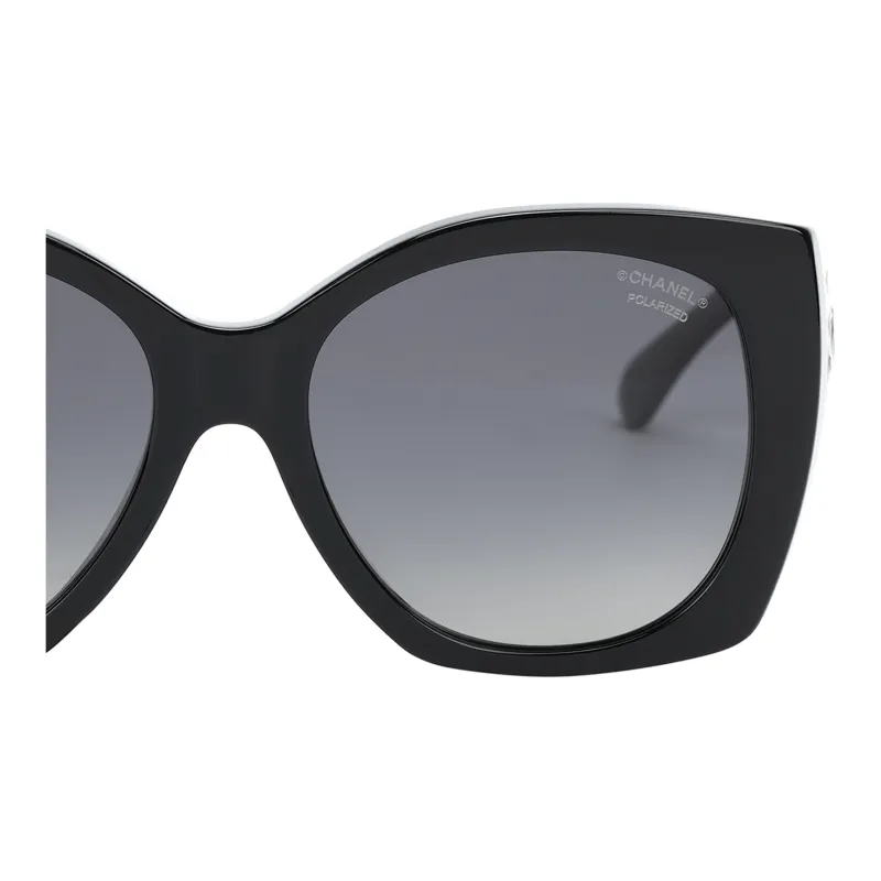 CHANEL Acetate Irregular Shape Sunglasses Women's Black-4