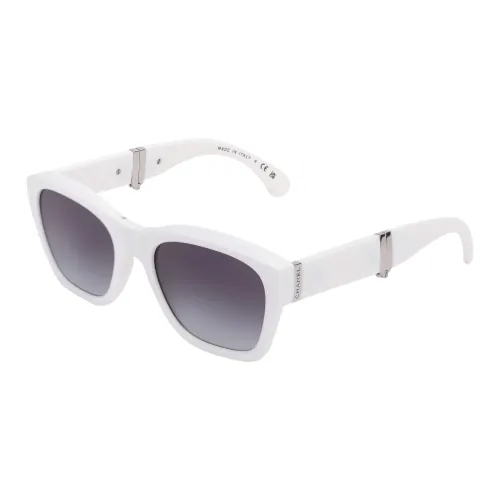 CHANEL Injection Molding Irregular Shape Sunglasses Women's White