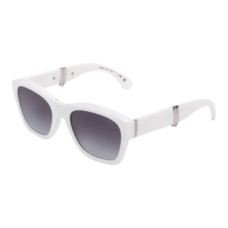 CHANEL Injection Molded Irregular Shape Sunglasses Women's White-0