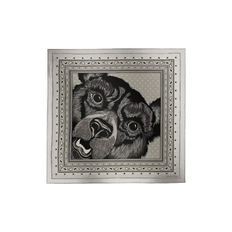 HERMES Cashmere, Mulberry Silk Scarves Men's Light Gray-0