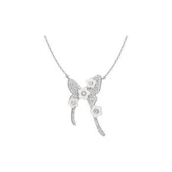 HEFANG 925 Sterling Silver Mother Of Pearl Floral Butterfly Necklace Women's