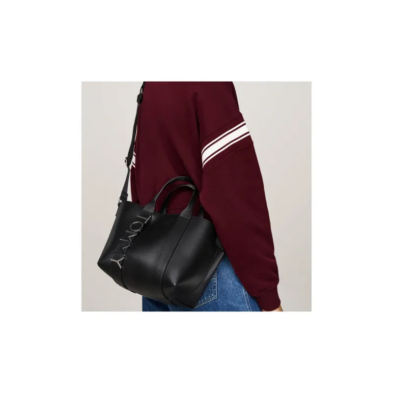Tommy Hilfiger Polyurethane Tote Bag Shopping Bag Shoulder Bag Crossbody Bag Handbag Women's Black-4