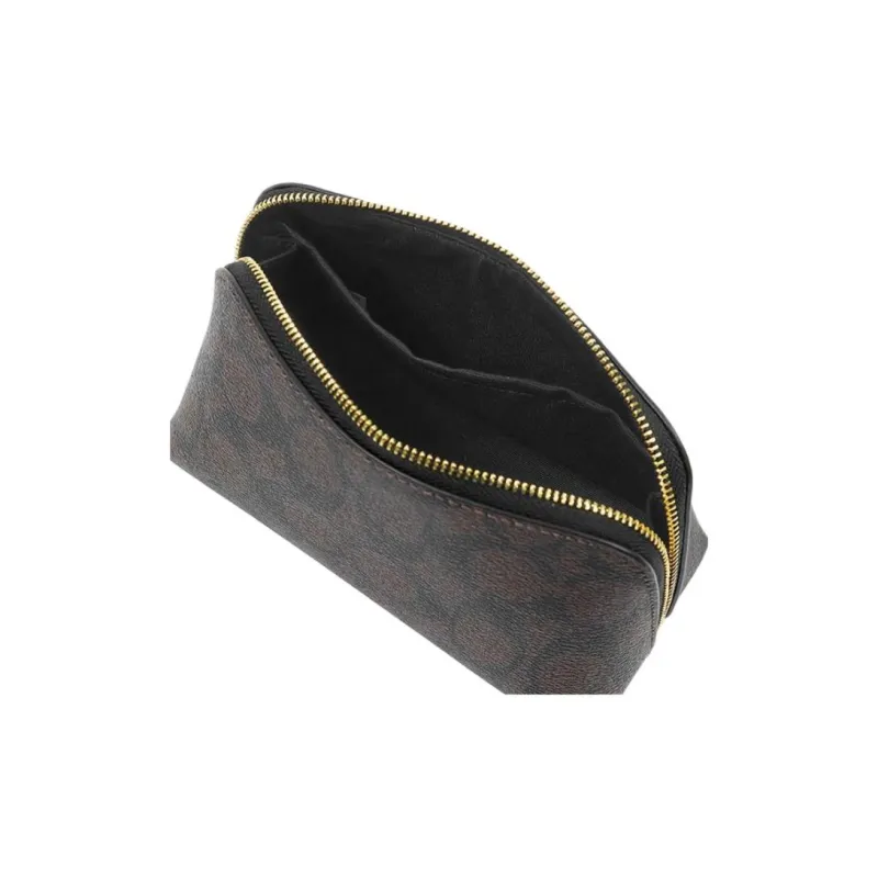 COACH Canvas Clutch Makeup Bag Women's Brown-4