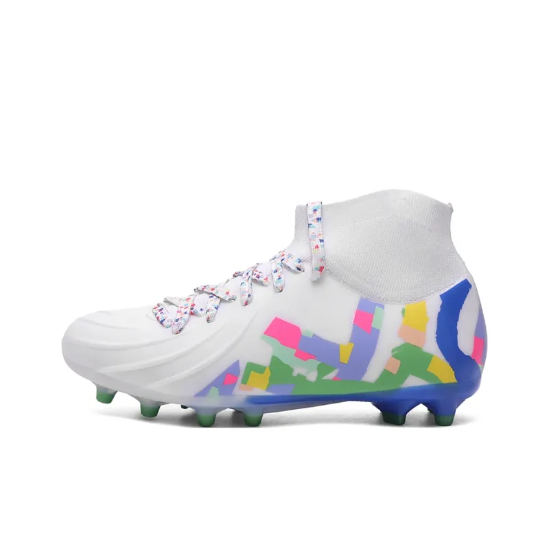 Kuding Soccer Shoes Unisex High Top White/Yellow/Blue-5