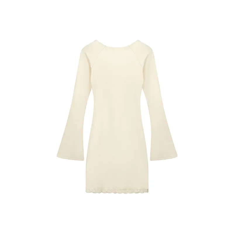 Long Sleeved Dress Women's Apricot Single Item-3