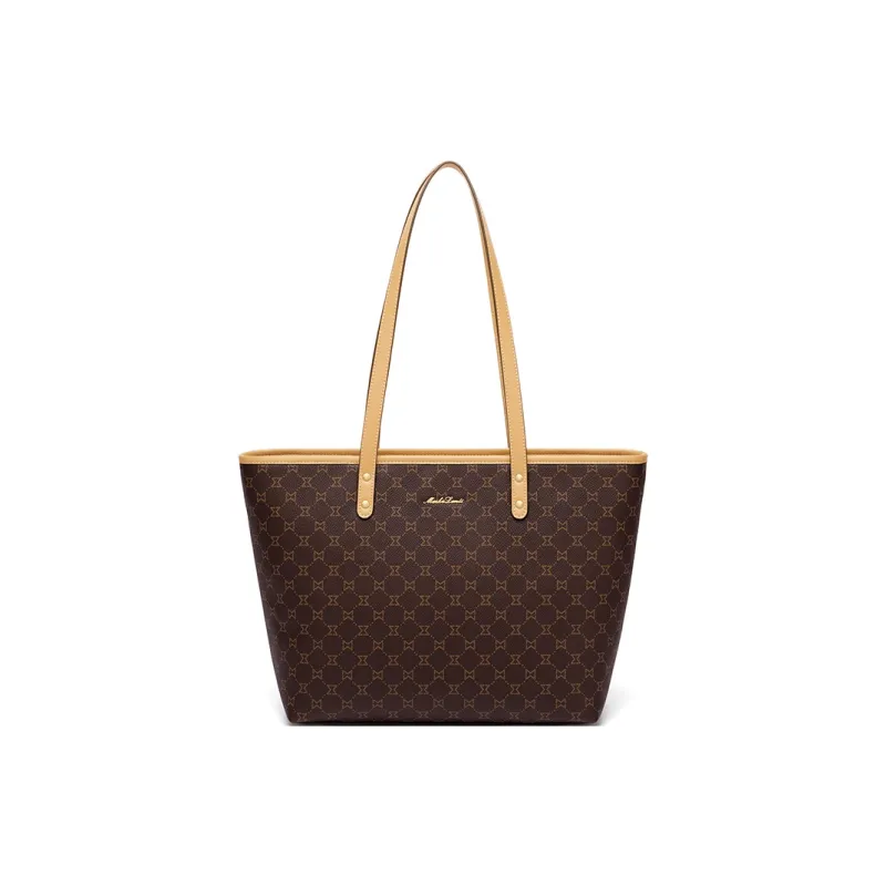 MashaLanti PVC Synthetic Leather Tote Bag Shopping Bag Handbag Shoulder Bag Women's Dark Brown & Apricot-1