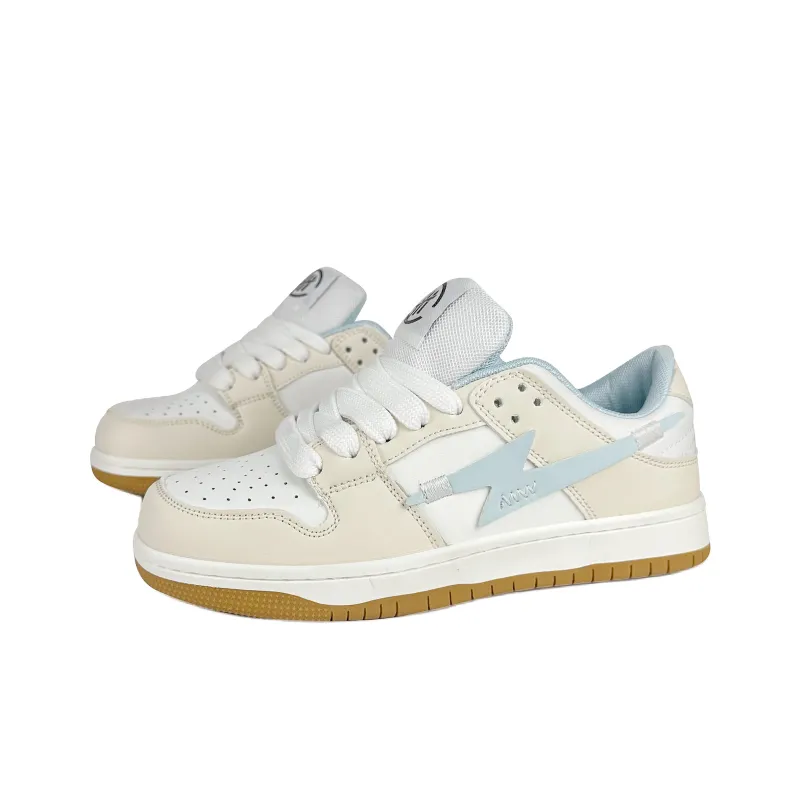 BKAE Anti Slip And Wear Resistant Lightweight Low Top Skateboard Shoes Unisex White Blue-2
