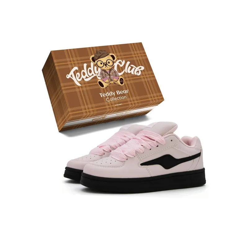 Teddy Bear Collection Coverage Anti Slip And Wear Resistant Lightweight Low Top Skateboard Shoes Women's Black Pink-0