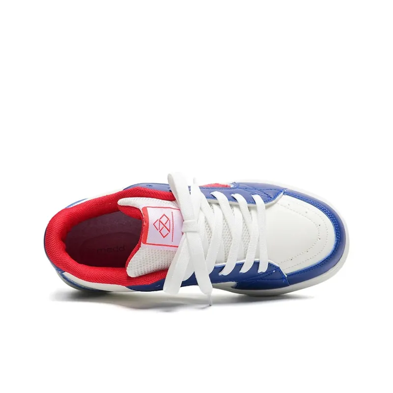 Medd Slip Resistant Lightweight Breathable Low Top Skateboard Shoes Unisex White Blue Red-4