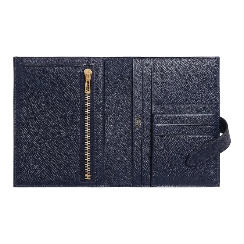 HERMES Bearn Madame Calfskin Wallet Women's 2Z Bleu Nuit Midnight Blue-1