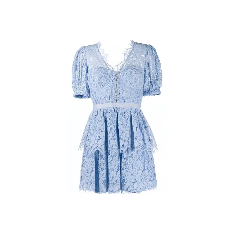 Self portrait Short Sleeved Dress Women's Blue-2