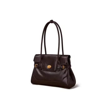 KAISER Top Grain Vegetable Tanned Cow Leather Shoulder Bag Regular Women's Coffee/Black