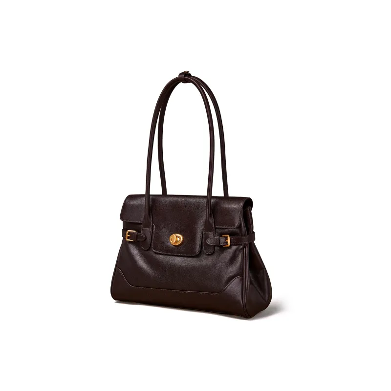KAISER Top Grain Vegetable Tanned Cow Leather Shoulder Bag Regular Women's Coffee/Black-0