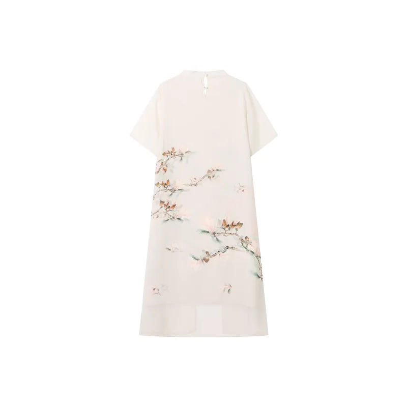 Korean Style Short Sleeved Dress Women's Ecru-1