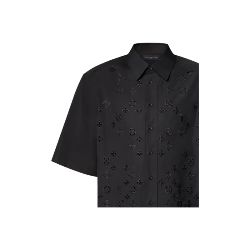 Lv Monogram Flowers Embroidered Short Sleeved Shirt-3