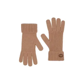 GUCCI Wool, Cashmere, Metal, Leather Knit Gloves Women's Camel