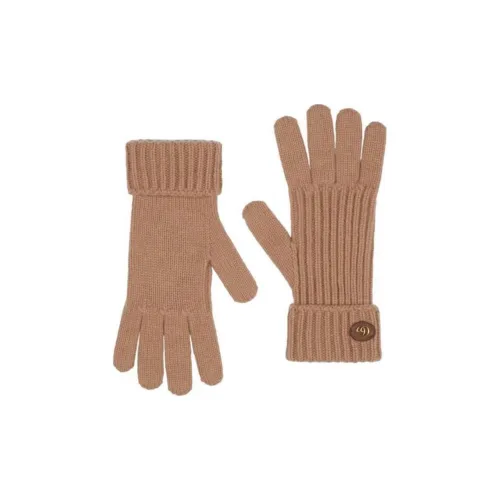 GUCCI Wool, Cashmere, Metal, Leather Knit Gloves Women's Camel
