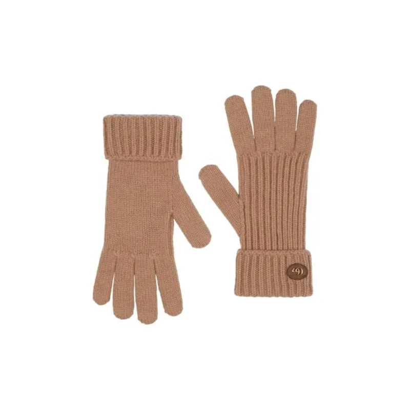 GUCCI Wool, Cashmere, Metal, Leather Knit Gloves Women's Camel-0