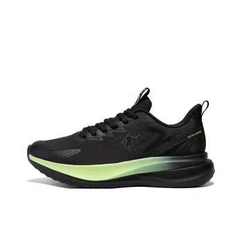 QIAODAN Cushioning Breathable Lightweight Low Top Casual Running Shoes Men's Black Oil Citrus Green