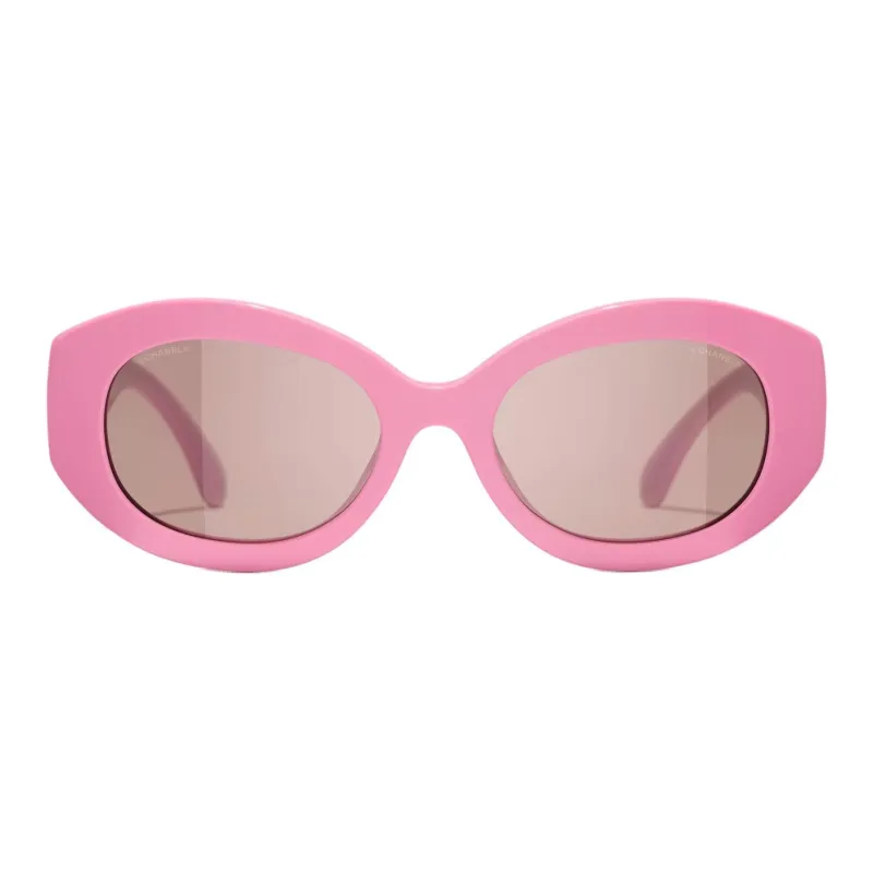 CHANEL Acetate Nylon Oval Sunglasses Women's Pink-6