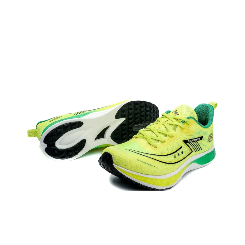 POLUDIYIPI Breathable Lightweight Rebound Low-Top Sprint Running Shoes Unisex Yellow Green Black-5