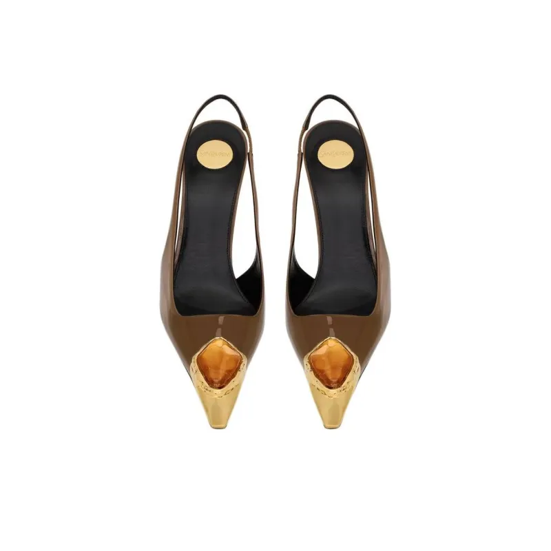 SAINT LAURENT LOULOU Slim Heel High Heels 11cm Women's Dark Brown-3