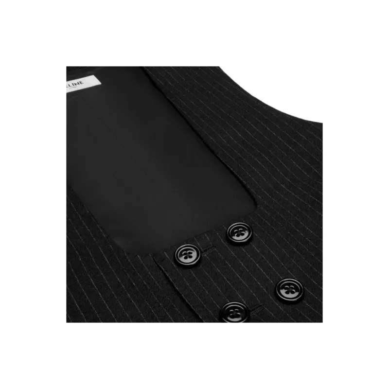 CELINE Double breasted Vest In Striped Wool Flannel-2