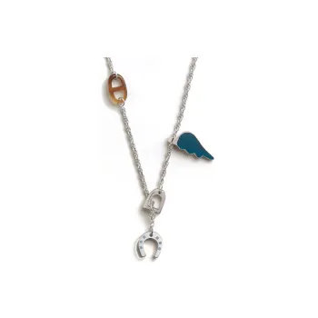 HERMES Ox Horn Necklaces Men's Silver/Blue
