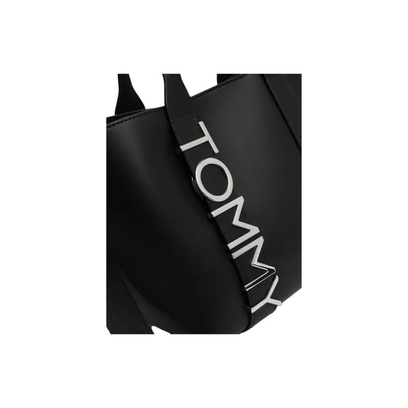 Tommy Hilfiger Polyurethane Tote Bag Shopping Bag Shoulder Bag Crossbody Bag Handbag Women's Black-2
