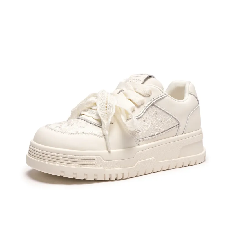 Hotwind Cream Lace Series Height Increasing Low Top Skateboard Shoes Women's-1