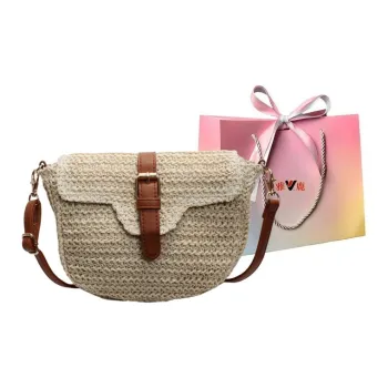 Yalu Straw Woven Crossbody Bag Shoulder Bag Women's Ecru/Khaki
