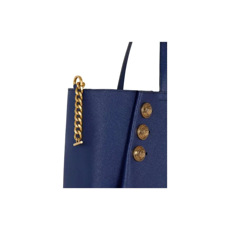 BALMAIN Grained Calfskin Tote Bag Shopping Bag Shoulder Bags Women's Marine Blue-6