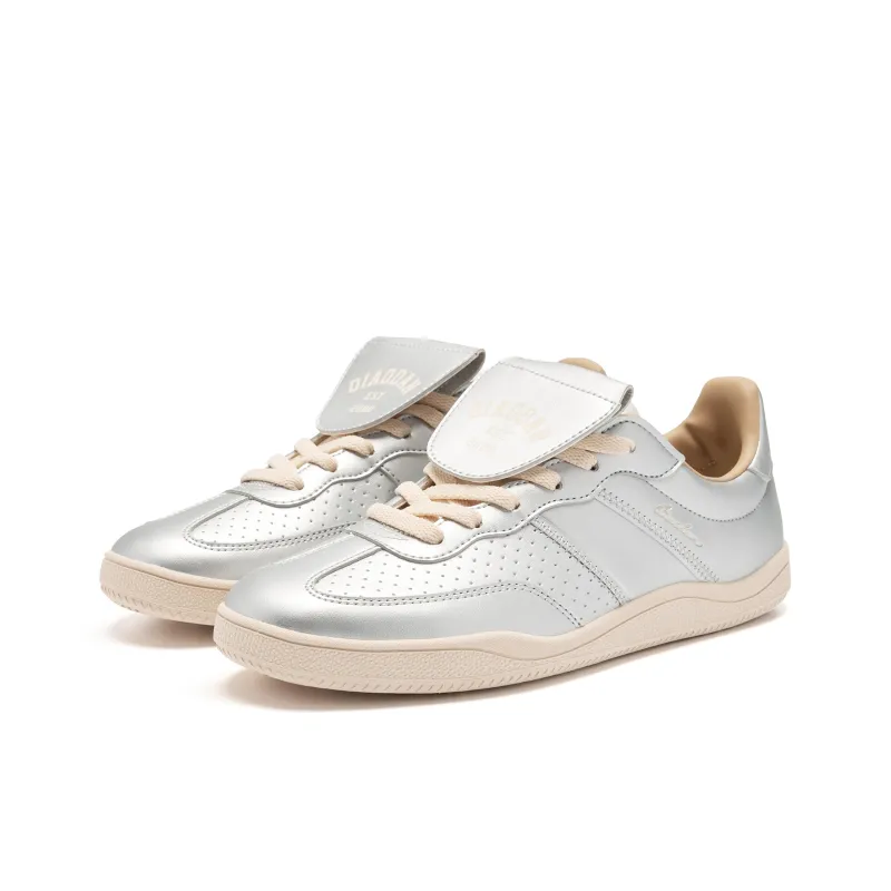 QIAODAN Wave German Army Trainers Anti Slip And Wear Resistant Water Resistant Low Top Skateboard Shoes Women's Silver-3