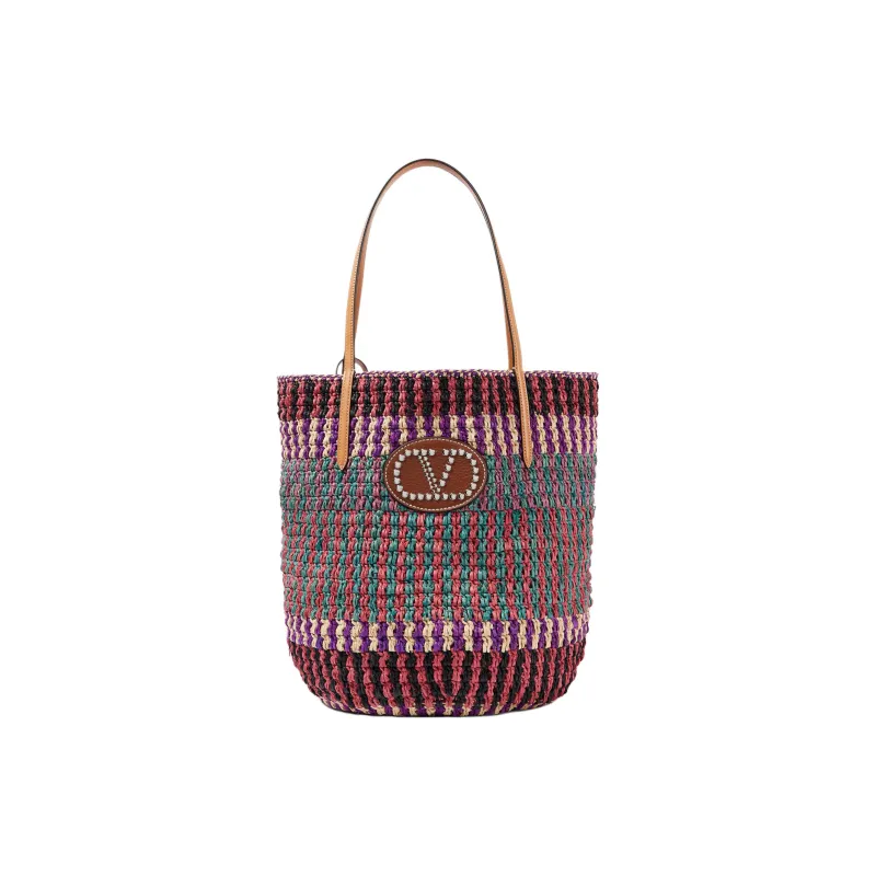 Valentino VLogo Signature Straw Woven Tote Bag, Shopping Bag, Shoulder Bag Large Size Women's Multicolor-0
