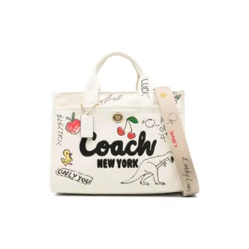 COACH Cargo Fabric Tote Bag, Shopping Bag, Handbag Large Size Women's Light Beige
