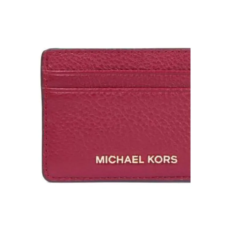 MICHAEL KORS Litchi Grain Leather Card Holder Women's Red-3