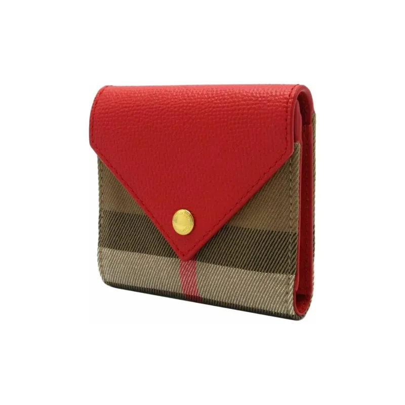 Burberry Cotton With Leather Wallet Mini Women's Red & Brown-1