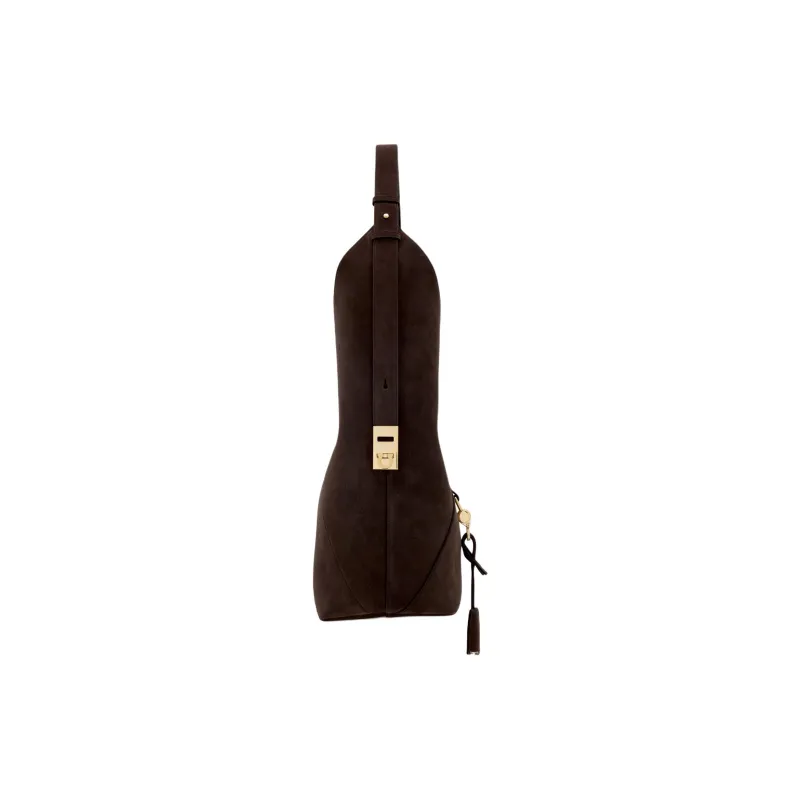 FERRAGAMO Suede Calfskin Hobo Bag Shoulder Bag Women's Dark Brown-1