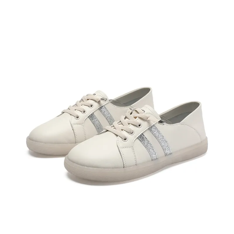 ZHR Coverage Wear Resistant Low Top Skateboard Shoes Women's Beige Silver-1