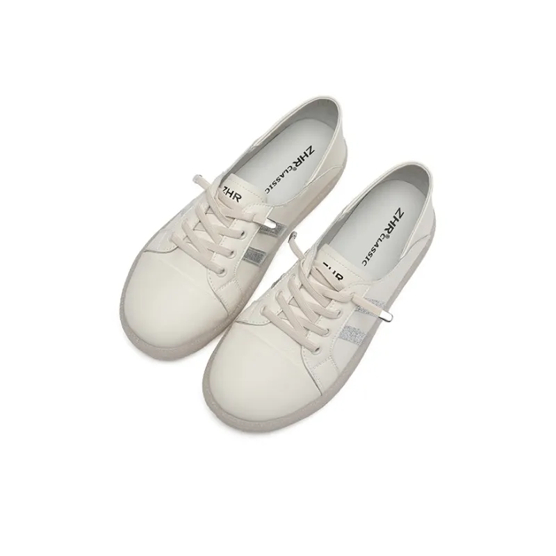 ZHR Coverage Wear Resistant Low Top Skateboard Shoes Women's Beige Silver-2