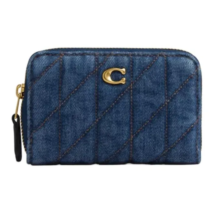 COACH Essential Denim With Nappa Leather Card Holder Small Size Women's Denim & Brass & Dark Blue-0