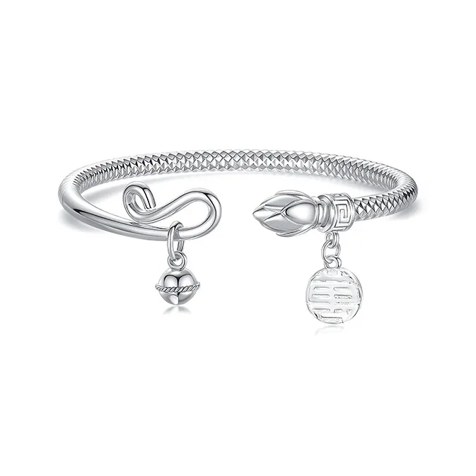 Heart Grass 999 Fine Silver Bangles Women's-0