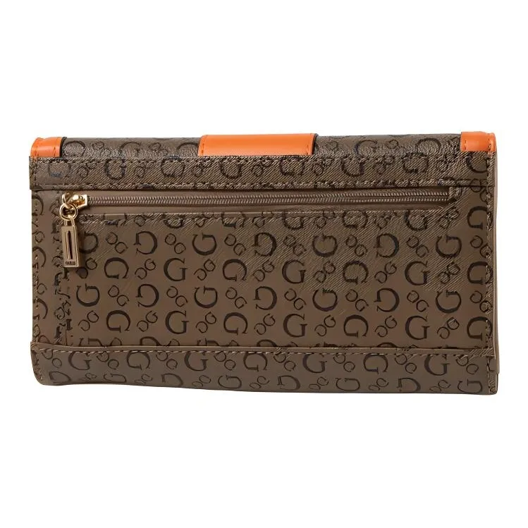 GUESS PVC Polyvinyl Chloride Synthetic Leather Clutches Wallets Women's Orange-2