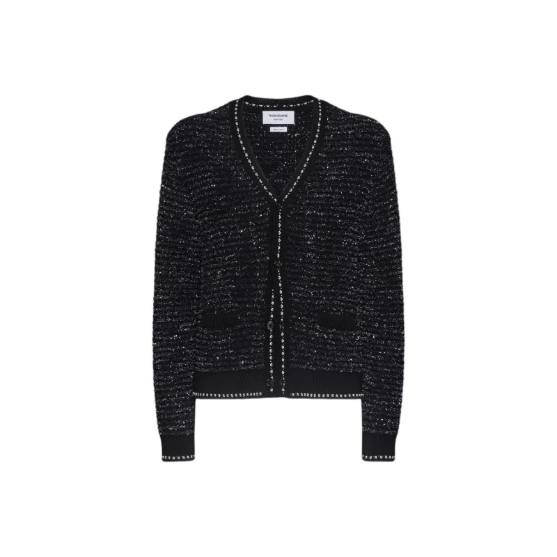 THOM BROWNE V neck Tweed Cardigan-0