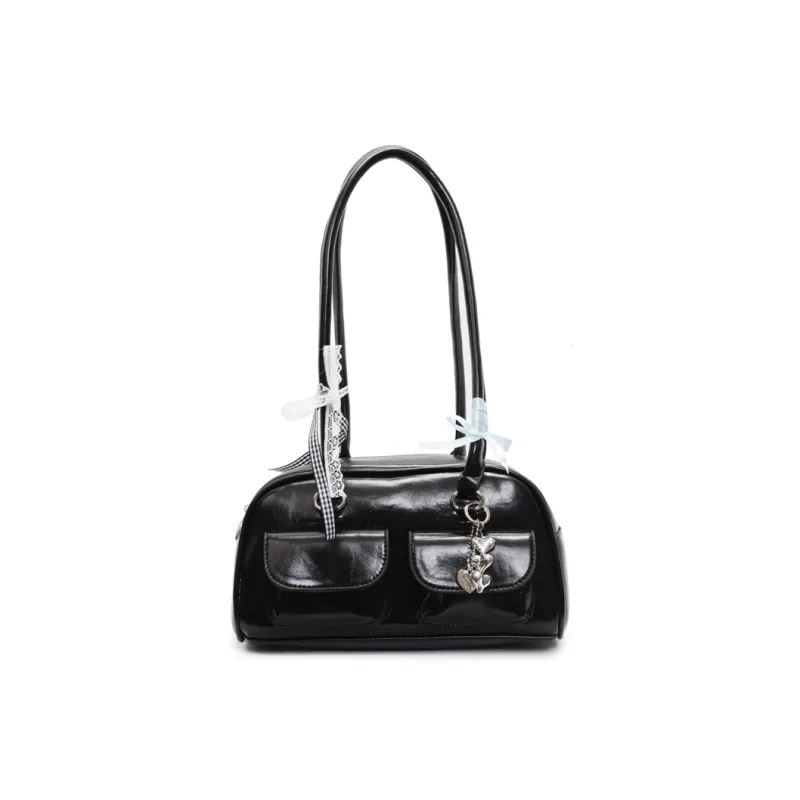 Yalu PU Bowling Bag, Shoulder Bag Women's Black/Ecru/Burgundy/Blue/Pink-1