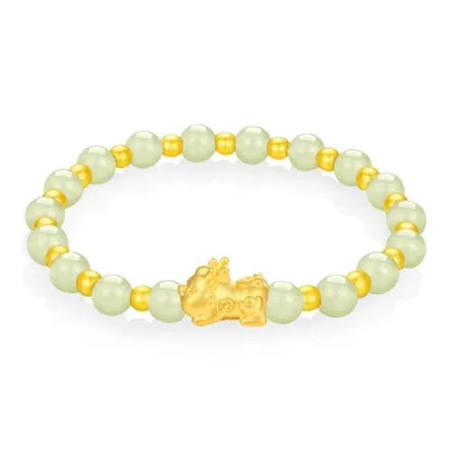 Master Kim Bracelets Pale Greenish White Jade Unisex