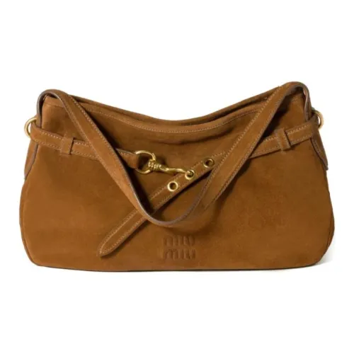 MIU MIU Aventure Lambskin Shoulder Bag Women's Camel Brown
